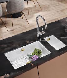 Ausmann Ceramic Ember Keramische Witte halve Spoelbak Opbouw en Onderbouw 174 x 400 mm met Gouden plug 1208971501