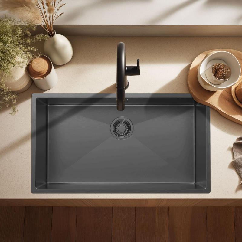 Pure.Sink Luxion Grote Gun metal spoelbak 74x40 cm onderbouw, vlakinbouw en opbouw PLX7440-61