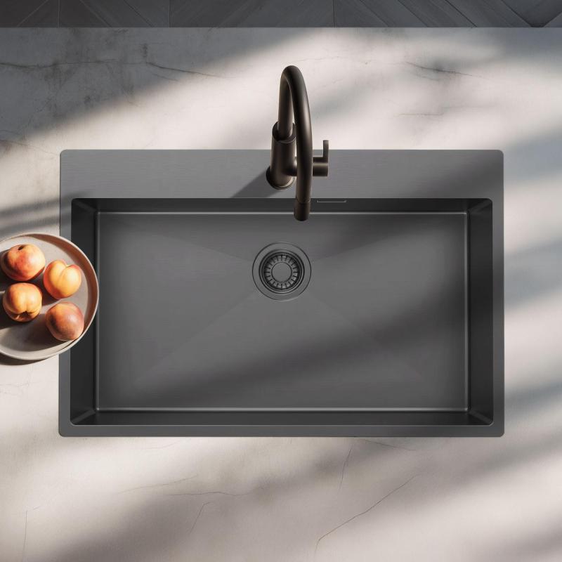 Pure.Sink Luxion Grote Gun metal spoelbak 78x50 cm Tapwing met kraangatbank PLX7850T-61