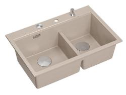 Quadri Hard Rock Dubbele Beige Graniet Opbouw Spoelbak 76x50 cm met RVS plug en accessoires 1208971749