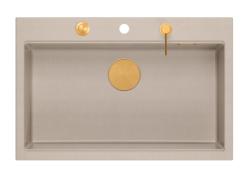 Quadri Hard Rock Beige granieten opbouw grote spoelbak 76x50cm inclusief koperen plug en accessoires 1208971750