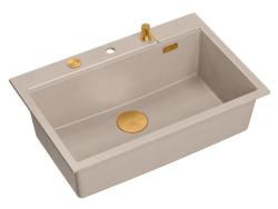 Quadri Hard Rock Beige granieten opbouw grote spoelbak 76x50cm inclusief koperen plug en accessoires 1208971750