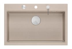Quadri Hard Rock Beige granieten opbouw grote spoelbak 76x50cm inclusief rvs plug en accessoires 1208971751