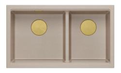 Quadri Newport II Dubbele Beige Graniet Opbouw Spoelbak 76x45 cm met Gouden plug 1208971753
