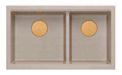 Quadri Newport II Dubbele Beige Graniet Onderbouw Spoelbak 702 x 390 mm met Koperen plug 1208971755