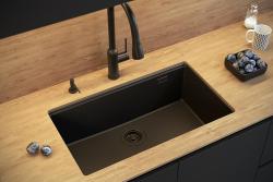 Quadri Newport II grote en diepe spoelbak graniet opbouw en onderbouw beige spoelbak 76x45cm met koperen plug 1208971758