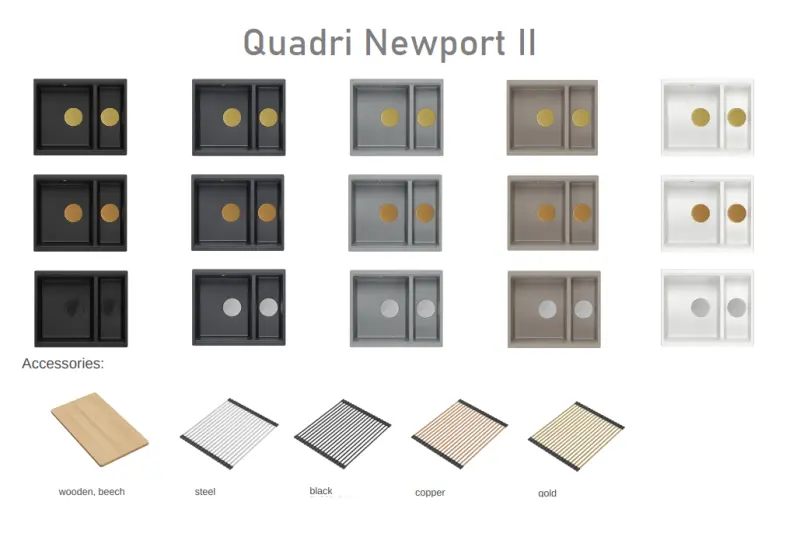 Quadri Newport II beige 1,5 spoelbak graniet opbouw en onderbouw spoelbak 555x460mm met gouden plug 1208971768