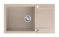 Quadri Luton pearl beige granieten grote opbouw spoelbak met afdruipvlak omkeerbaar 86x50cm met rvs plug 1208971775