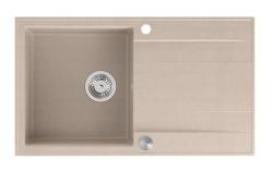 Quadri Luton pearl beige granieten opbouw spoelbak met afdruipvlak omkeerbaar 86x50cm met rvs plug 1208971779