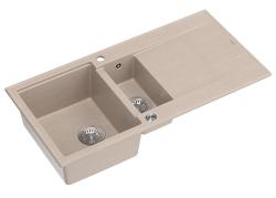 Quadri Luton pearl beige granieten opbouw 1,5 spoelbak met afdruipvlak omkeerbaar 100x50cm met RVS plug 1208971794