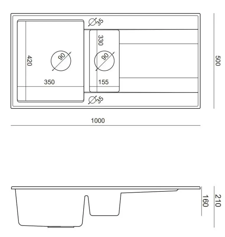 Quadri Luton pearl beige granieten opbouw 1,5 spoelbak met afdruipvlak omkeerbaar 100x50cm met RVS plug 1208971794