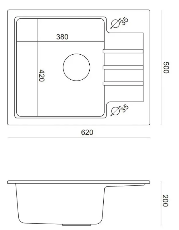 Quadri Cardigan Pearl Beige granieten opbouw spoelbak met afdruipvlak omkeerbaar 62x50cm 1208971817