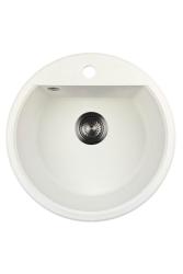 GraniteMy Bremen ronde granieten spoelbak 43 cm wit, opbouw en onderbouw, met kraangatbank en automatische gun metal plug 1208971849