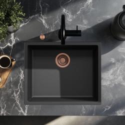 Ausmann Fibre zwarte spoelbak 50x40cm onderbouw, opbouw en vlakbouw met automatische koperen plug 1208971858