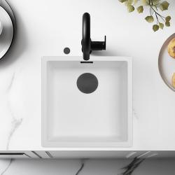 Ausmann Fibre witte spoelbak 40x40cm onderbouw, opbouw en vlakinbouw met automatische zwarte plug 1208971892