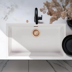 Ausmann Fibre wit grote spoelbak 70x40cm onderbouw, opbouw en vlakinbouw met automatische koperen plug 1208971906