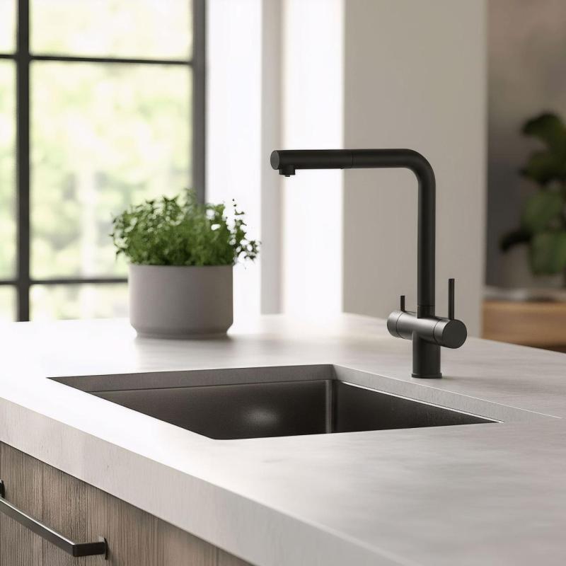Pure.Sink Elite Steel Clear-S Mat zwart 3-weg Keukenkraan met Uittrekbare Uitloop en Gefilterd Water PS8120-10