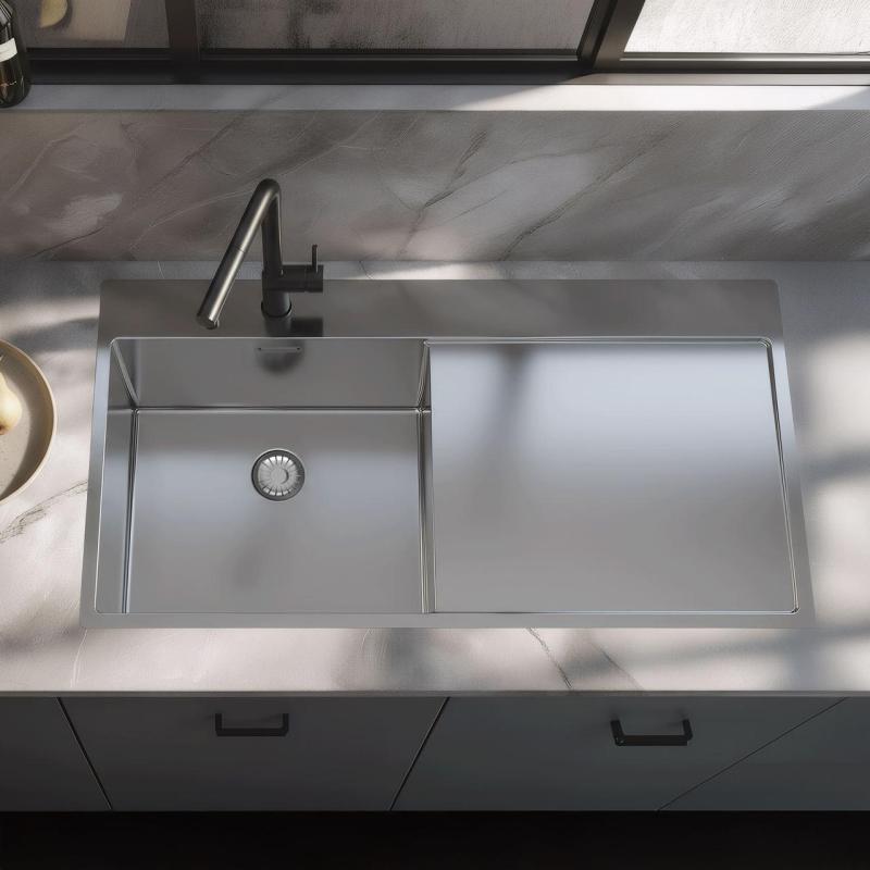 Pure.Sink Exclusivo RVS spoelbak met afdruipgedeelte 100x52 cm Tapwing links PEX47100LT-02