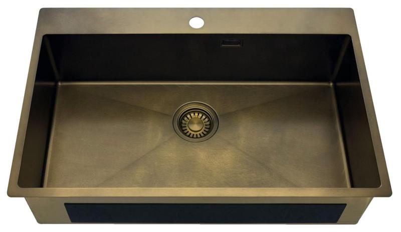 Pure.Sink Luxion Grote PVD Antiek Bronzen spoelbak 78x50 cm Tapwing met kraangatbank en bodemrek PLX7850T-64