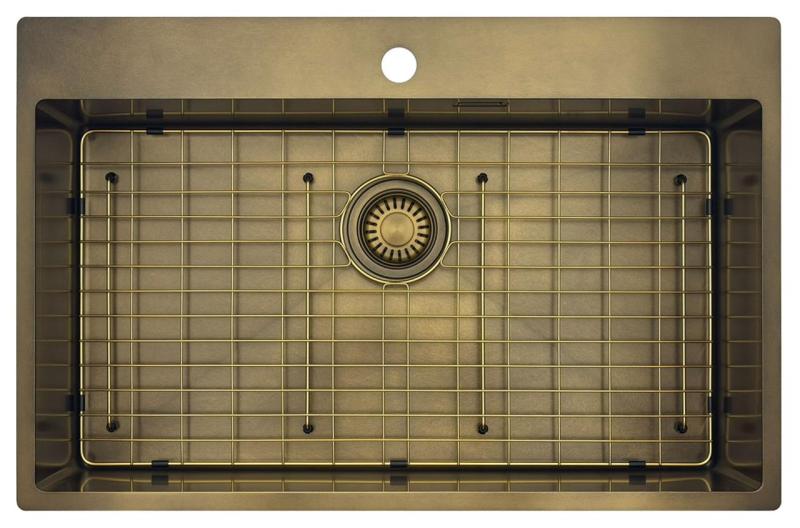 Pure.Sink Luxion Grote PVD Antiek Bronzen spoelbak 78x50 cm Tapwing met kraangatbank en bodemrek PLX7850T-64