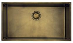 Pure.Sink Luxion Grote PVD Antiek Bronzen spoelbak 74x40 cm onderbouw, vlakinbouw en opbouw met bodemrek PLX7440-64