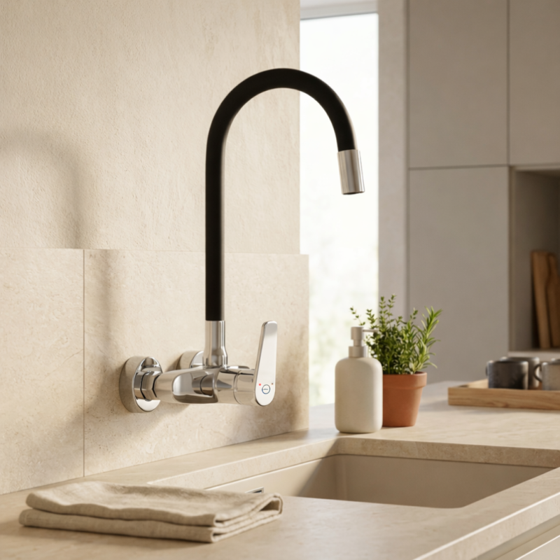 Aquanello Casa Muur Keukenkraan Chroom met Hoge Flexibele Uitloop CR-1301-CS