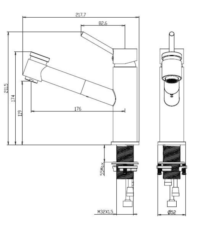 Aquanello Voss Keukenmengkraan Chroom met Uittrekbare Uitloop en Sproeifunctie CR-7200-VS