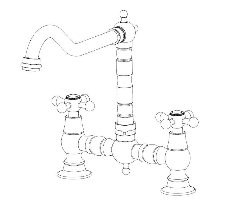 Aquanello Heritage Ascot Klassieke Keuken Nostalgische Brug Keukenkraan Brons met Kruishendels BN-0011-HM