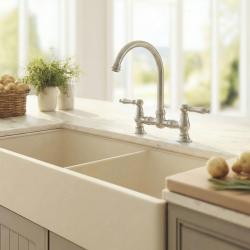 Aquanello Heritage Manor Klassieke Keuken Nostalgische Brug Keukenkraan Chroom met Witte Hendel en Ronde Uitlop CR-4001-HA