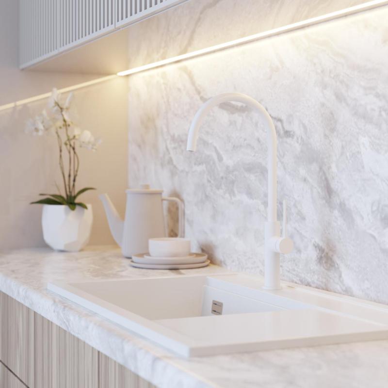 Graniteland Vira Slim Keukenmengkraan Wit met draaibare uitloop 1208972621